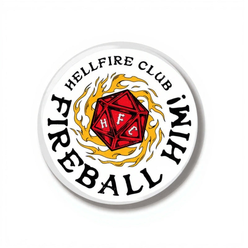 Badge 44 mm Stranger Things Hellfire Club Fireball vu de face