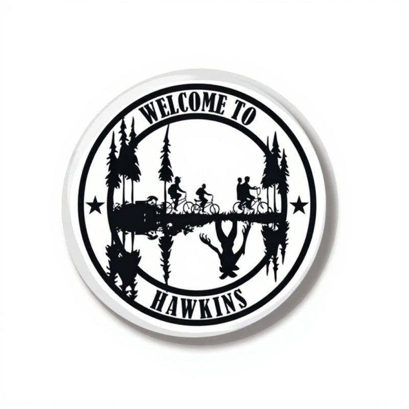 Badge 44 mm Stranger Things Welcome to Hawkins vu de face