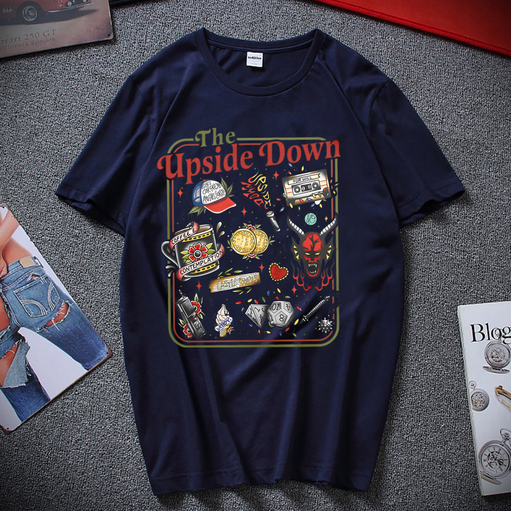 T-shirt homme Stranger Things The Upside Down affiche rétro – coloris Bleu marine