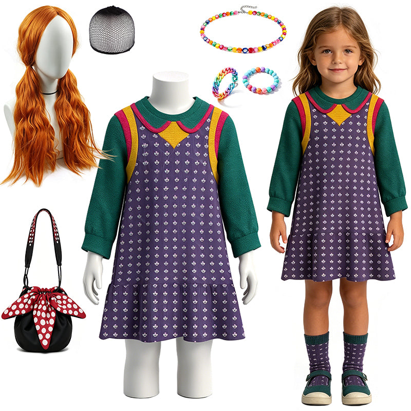 Robe cosplay enfant Stranger Things violette années 80 – visuel 2