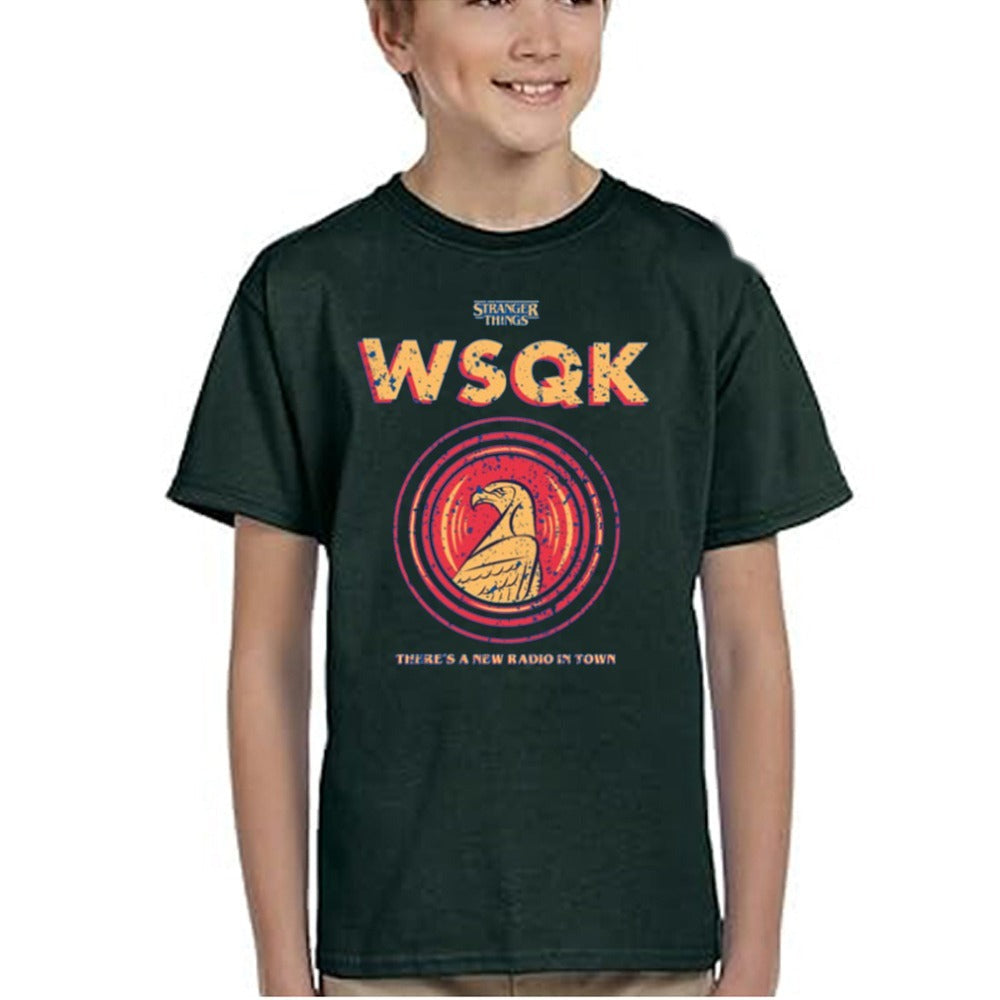 T-shirt enfant vert Stranger Things WSQK vu de face