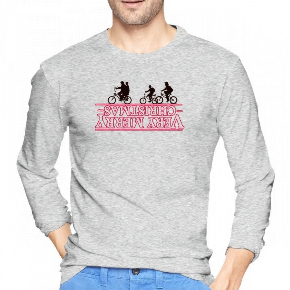 T-shirt homme manches longues Stranger Things Very Merry Christmas à l'envers – coloris Gris