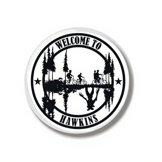 Badge 44 mm Stranger Things Welcome to Hawkins vu de face