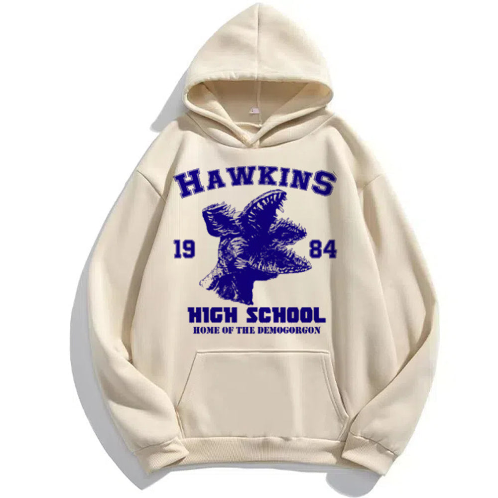 Pull beige Stranger Things Hawkins High School 1984 Home of the Demogorgon vu de face