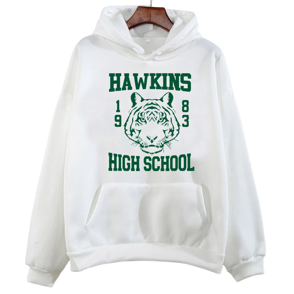 Sweat à capuche Stranger Things Hawkins High School tigre – coloris Blanc
