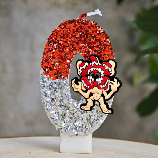 Bougie chiffre paillettes Stranger Things Demogorgon vu de face