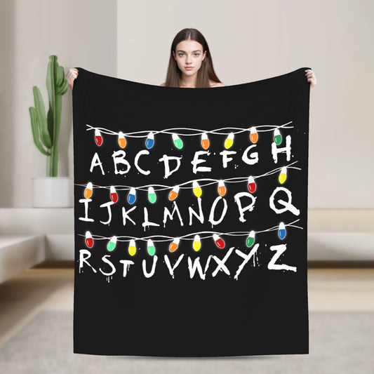 Plaid Stranger Things lettres et ampoules blanc vu de face