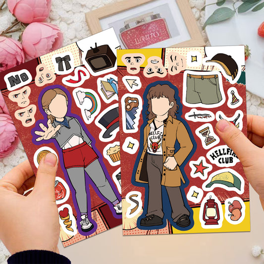 Stickers Stranger Things personnages dessinés (8 planches) vu de face