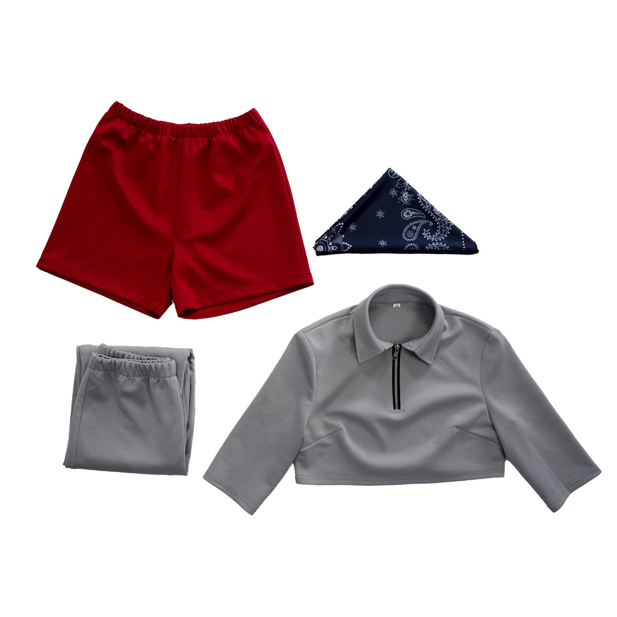 Tenue cosplay Stranger Things veste grise et short rouge vu de face