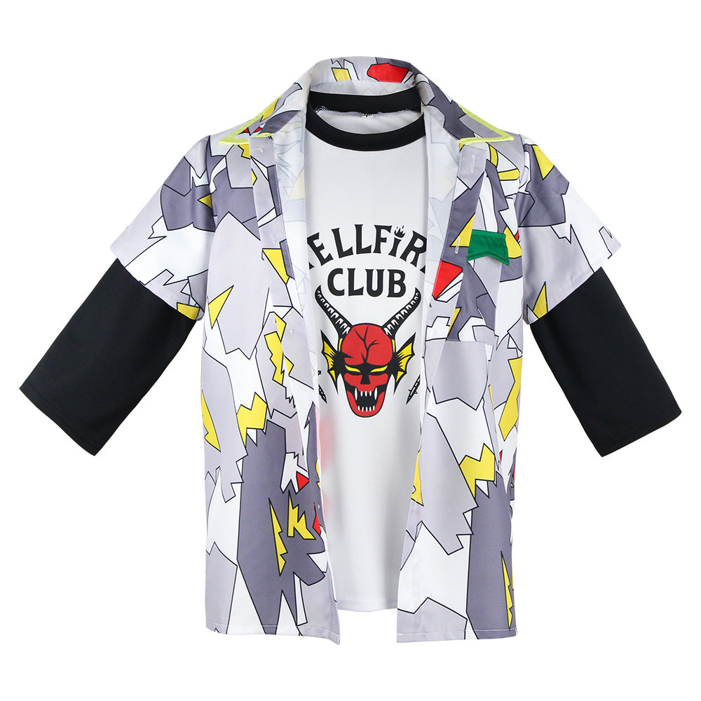 Ensemble t-shirt et surchemise Stranger Things Hellfire Club vu de face