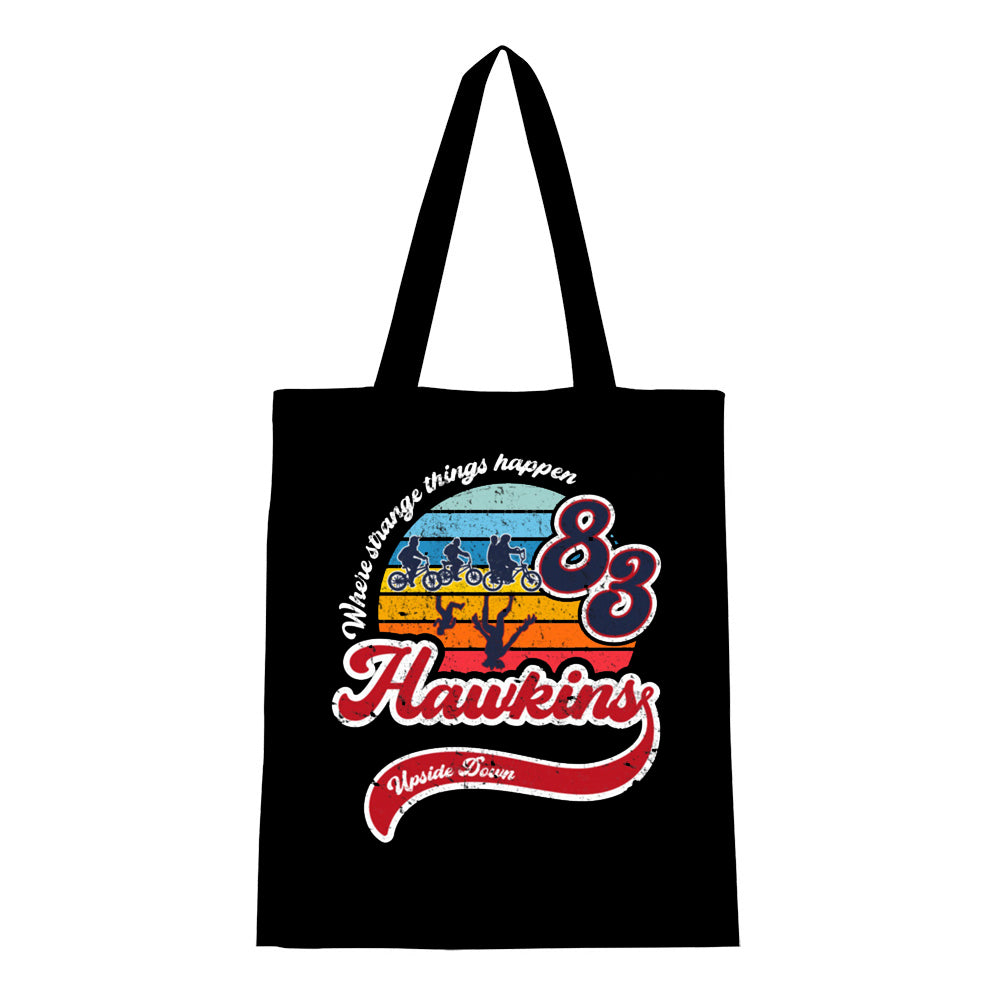 Tote bag Stranger Things Hawkins 83 rétro vu de face