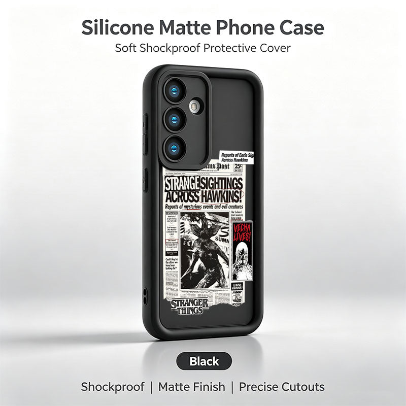Coque Samsung Galaxy A silicone Stranger Things journal Hawkins Post – coloris Noir