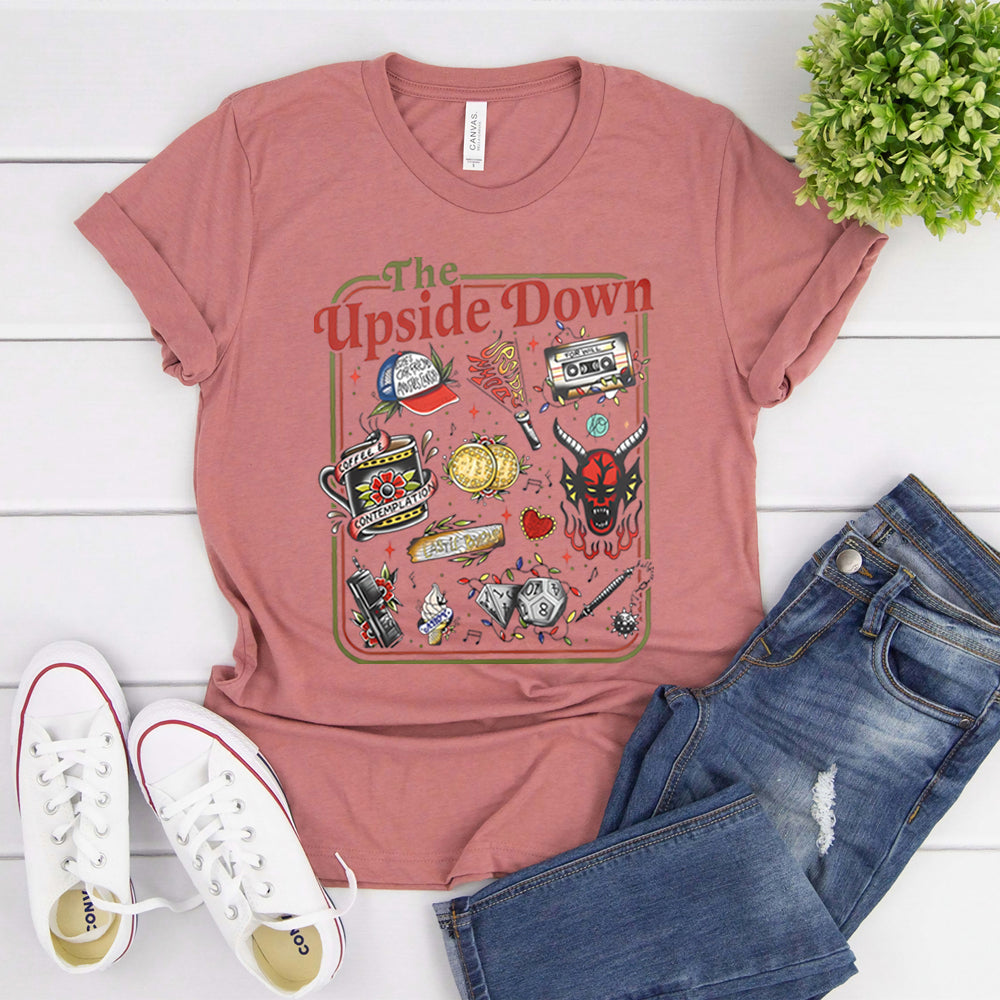 T-shirt homme Stranger Things The Upside Down affiche rétro – coloris Mauve chiné