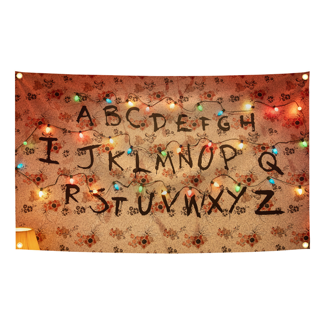 Drapeau tapisserie Stranger Things mur alphabet papier peint vu de face