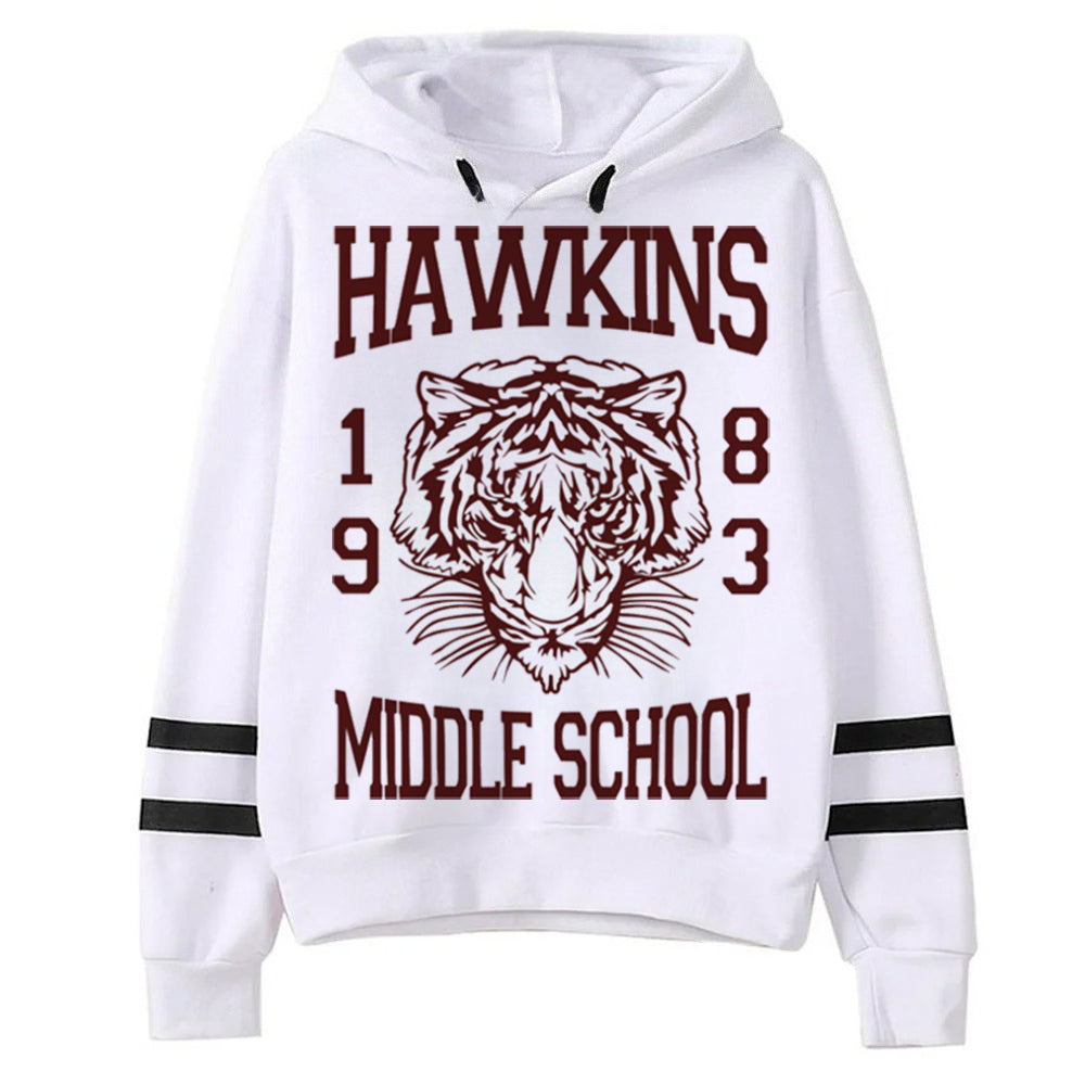 Pull blanc Stranger Things Hawkins Middle School 1983 vu de face
