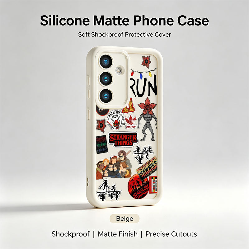 Coque Samsung Galaxy A silicone Stranger Things stickers Hellfire Club – coloris Beige