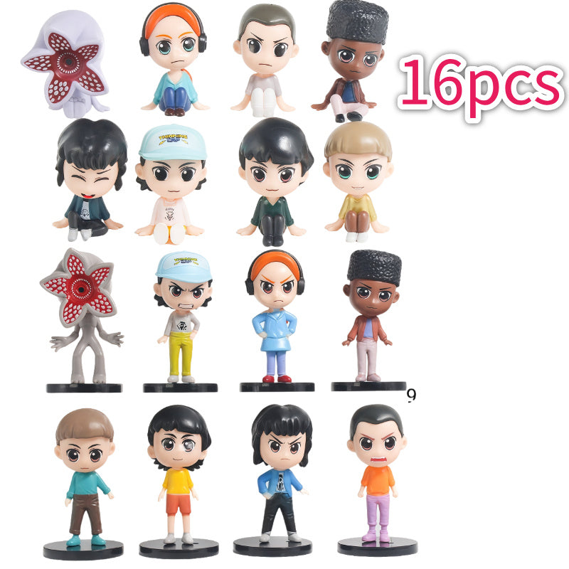 Lot de 16 figurines Stranger Things la bande de Hawkins vu de face