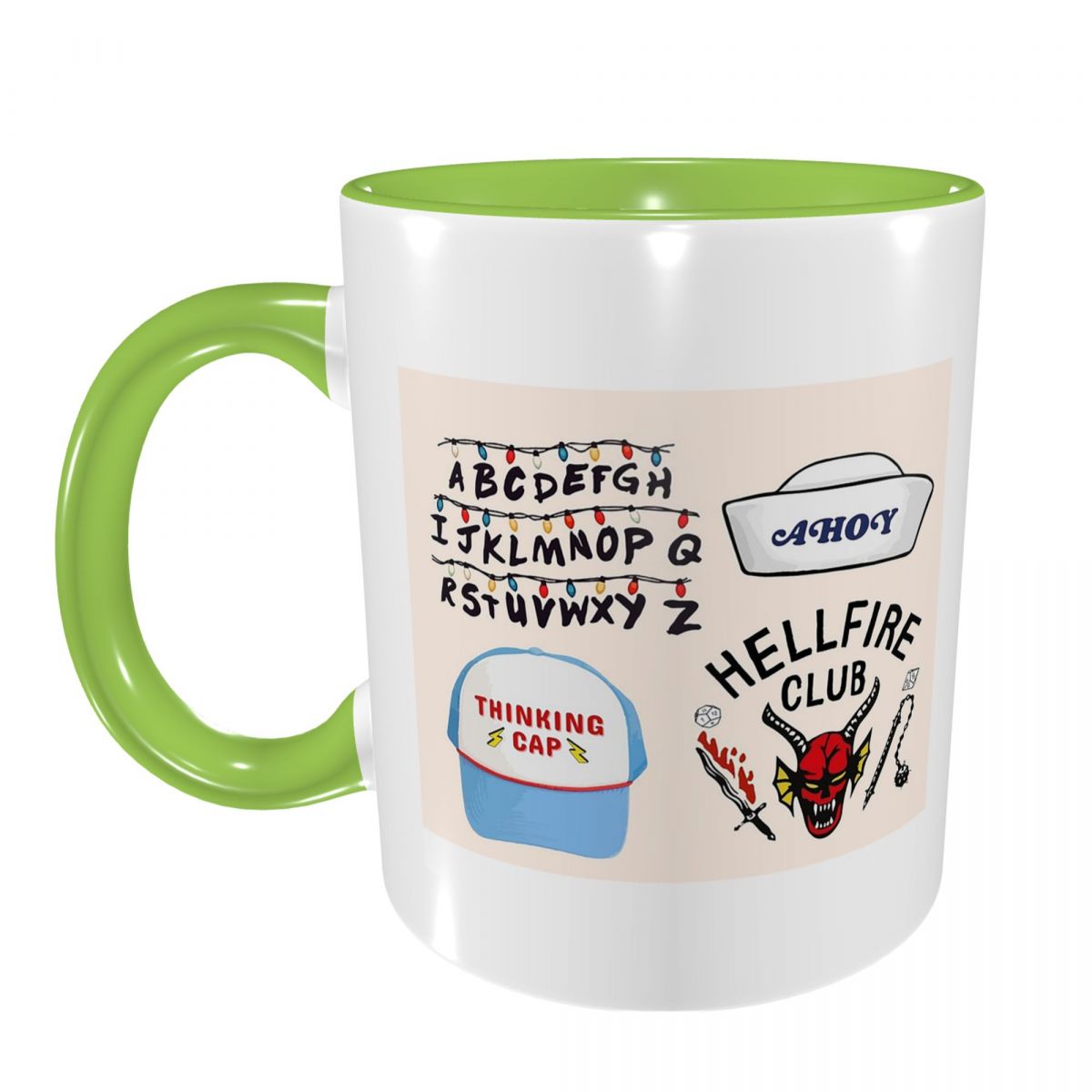 Mug Stranger Things mur alphabet et Hellfire Club – coloris Vert