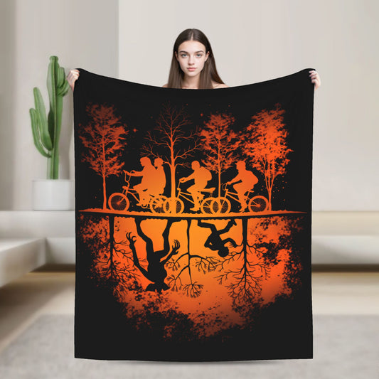 Plaid Stranger Things forêt orange à l'envers vu de face