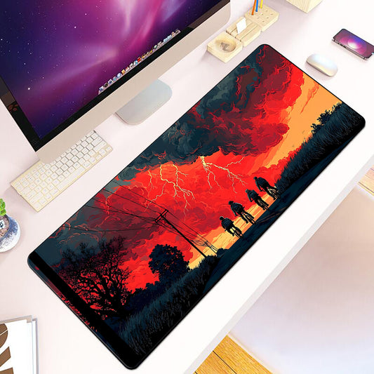 Tapis de souris XXL Stranger Things orage rouge du Monde à l'Envers vu de face