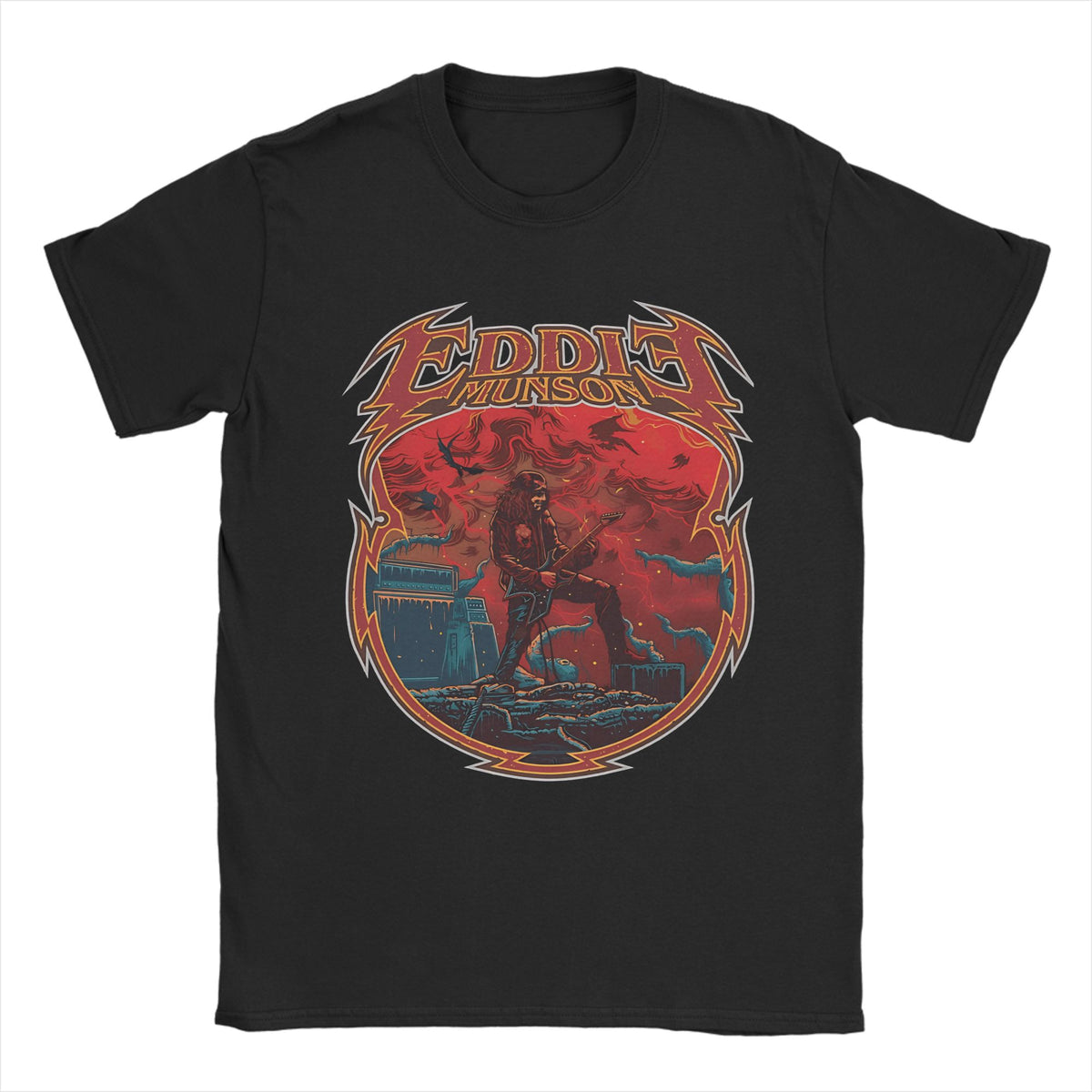 T-shirt homme Stranger Things Eddie Munson écusson vu de face