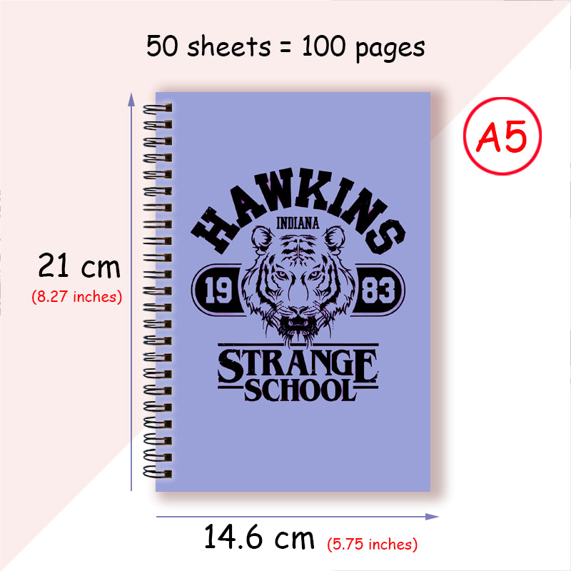 Carnet A5 Stranger Things Hawkins Strange School bleu vu de face