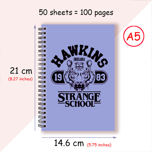 Carnet A5 Stranger Things Hawkins Strange School bleu vu de face
