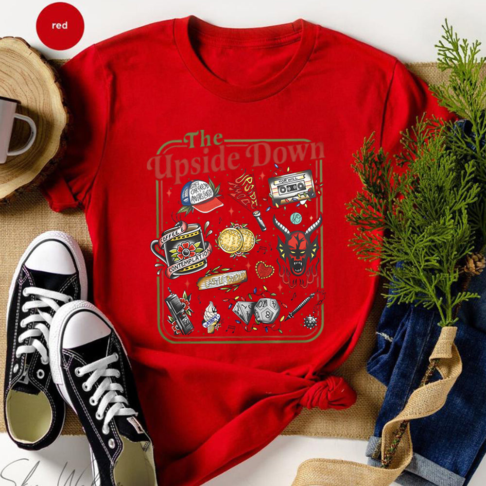 T-shirt homme Stranger Things The Upside Down affiche rétro – coloris Rouge