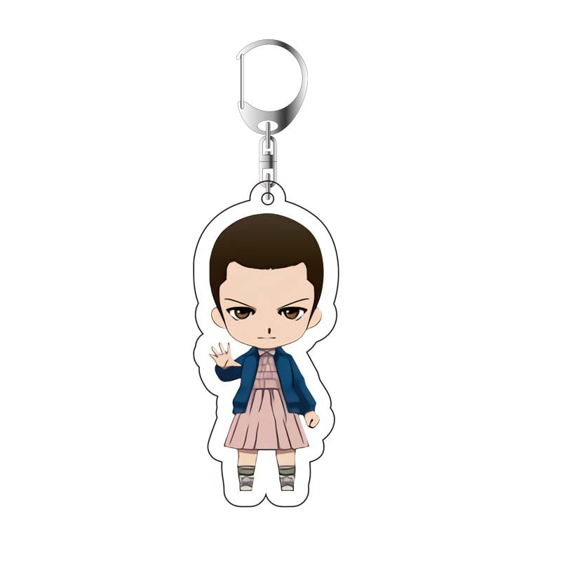 Porte-clés chibi Stranger Things Onze en robe rose vu de face