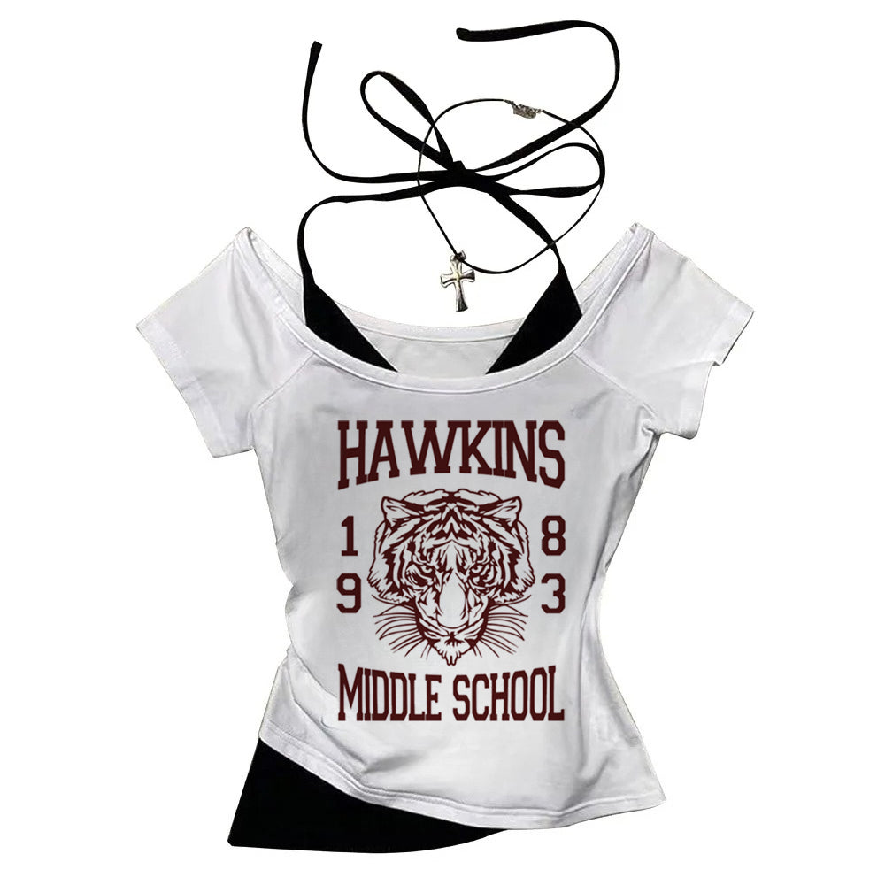 Crop top Stranger Things Hawkins Middle School 1983 vu de face