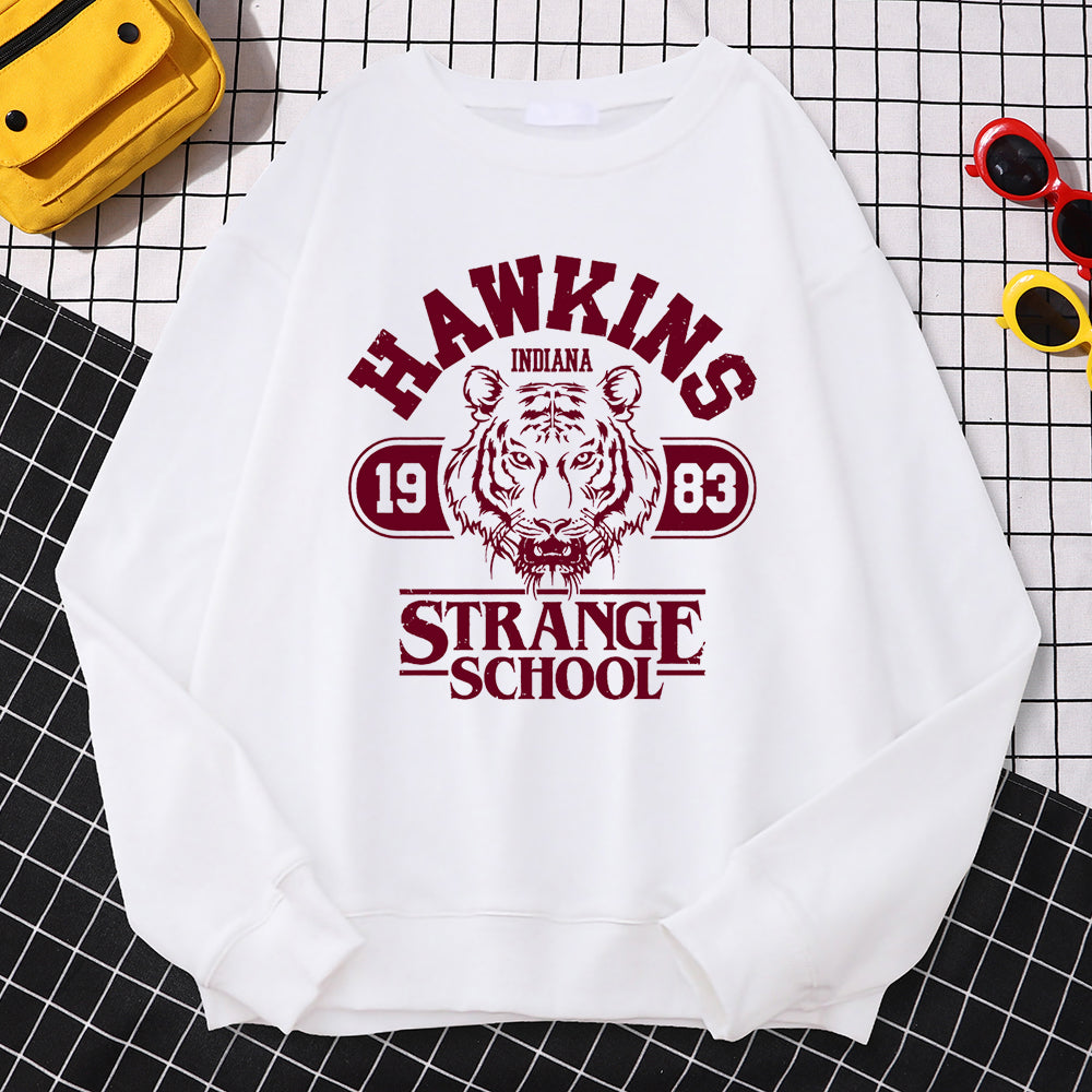 Sweat enfant Stranger Things Hawkins Strange School 1983 – coloris Blanc