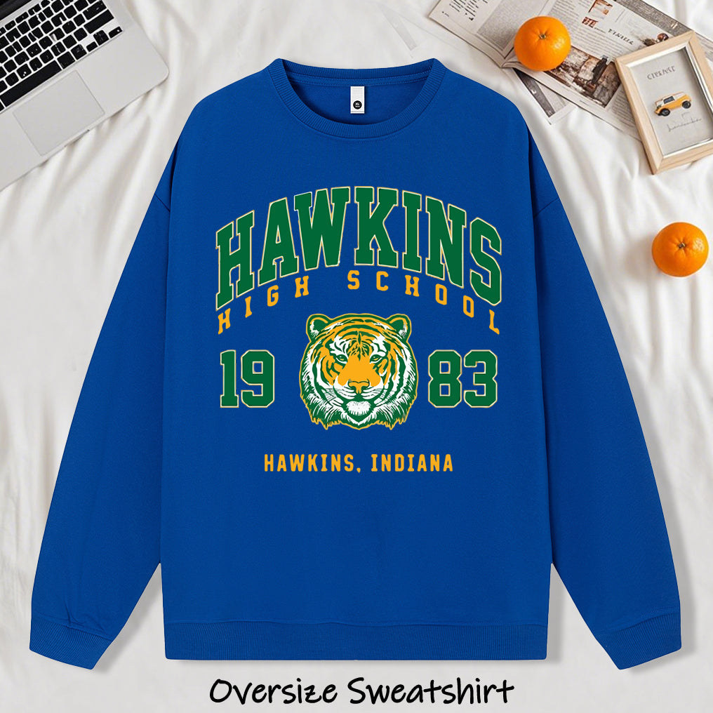 Sweat oversize Stranger Things Hawkins High School tigre – coloris Blue
