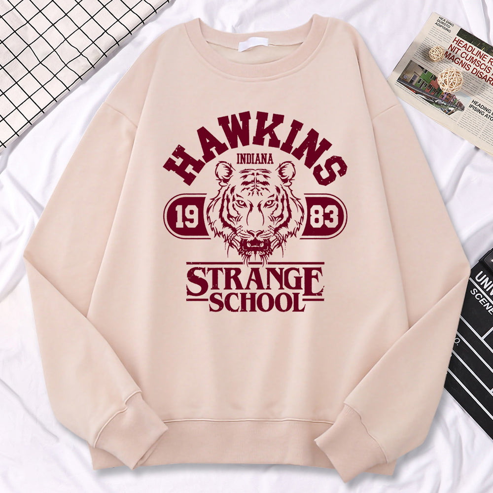 Sweat Stranger Things Hawkins 1983 Strange School – coloris Beige