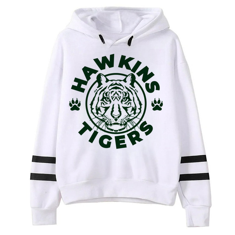 Pull blanc Stranger Things Hawkins Tigers vu de face