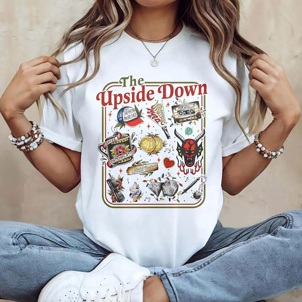 T-shirt homme Stranger Things The Upside Down affiche rétro – coloris Blanc