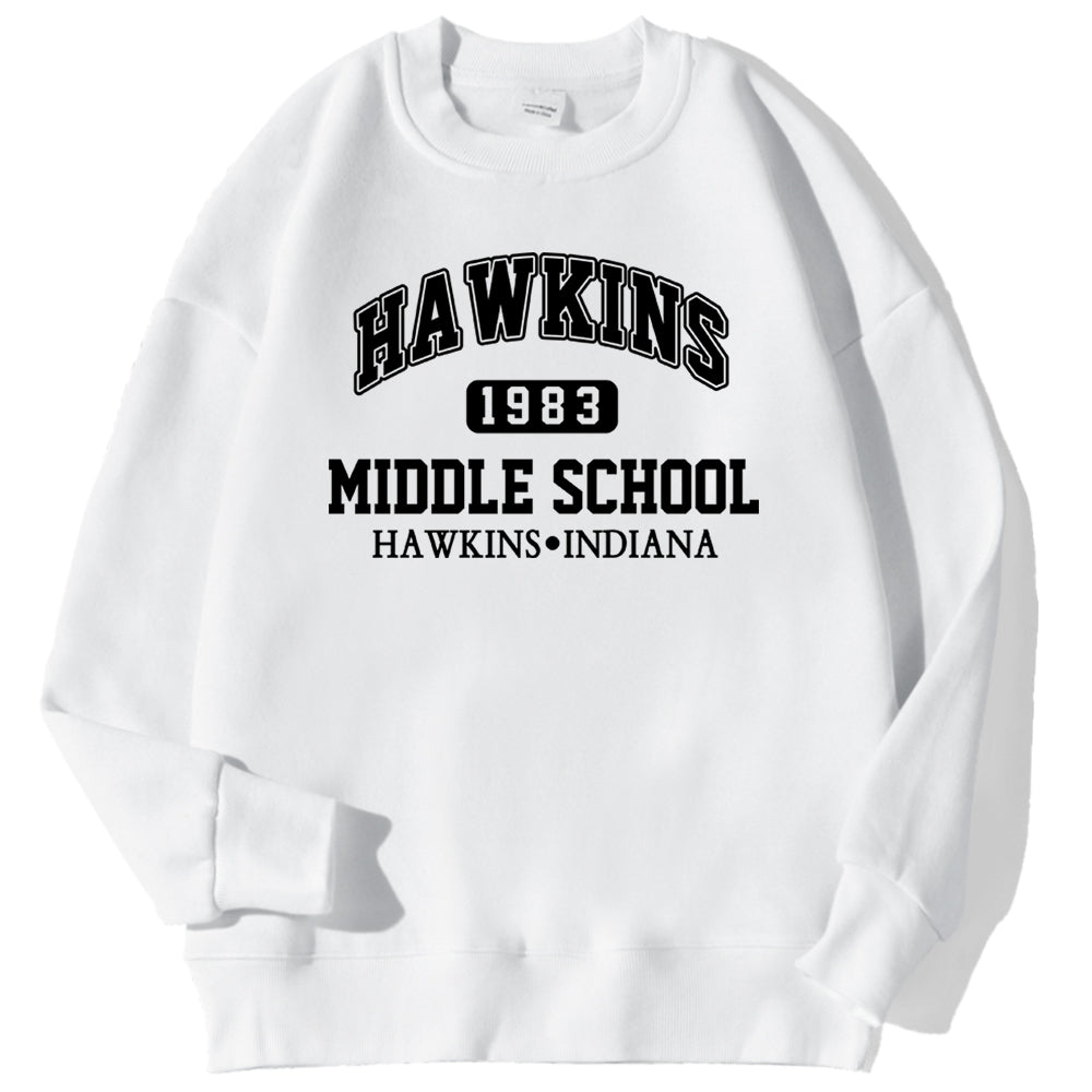 Sweat Stranger Things Hawkins Middle School homme – coloris Blanc