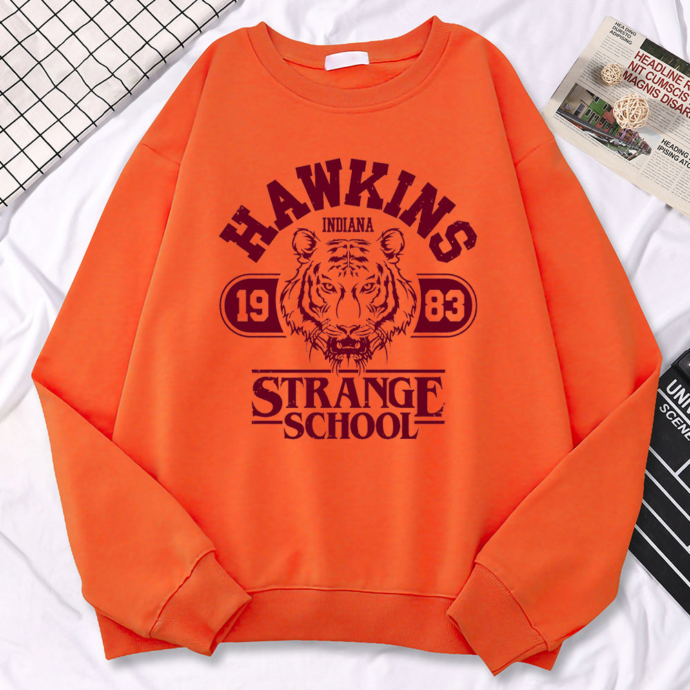 Sweat enfant Stranger Things Hawkins Strange School 1983 – coloris Orange