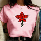 T-shirt da donna rosa Stranger Things corolla del Demogorgone