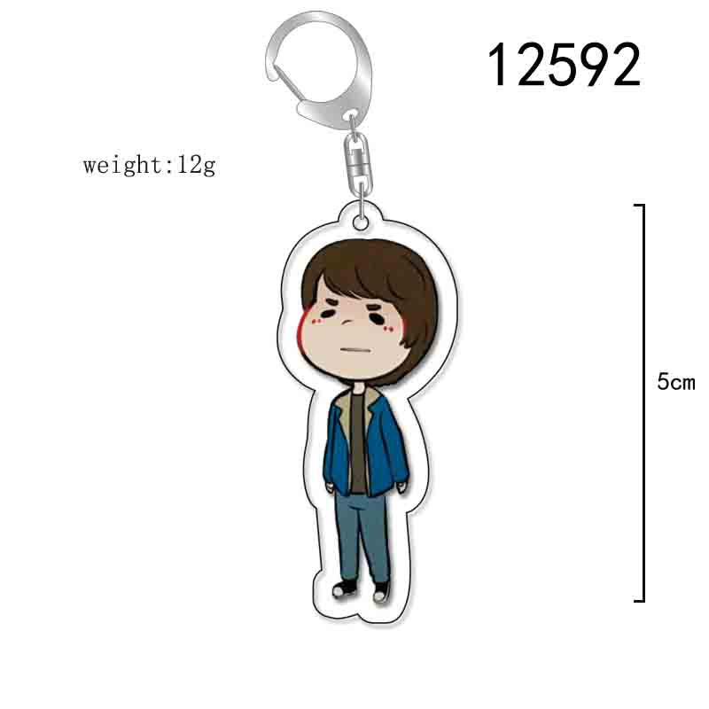 Porte-clés chibi Stranger Things garçon brun veste bleue vu de face