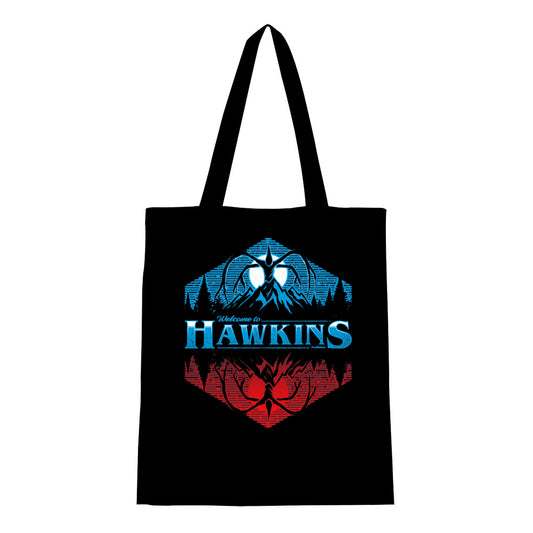 Tote bag Stranger Things Hawkins bleu Demogorgon vu de face