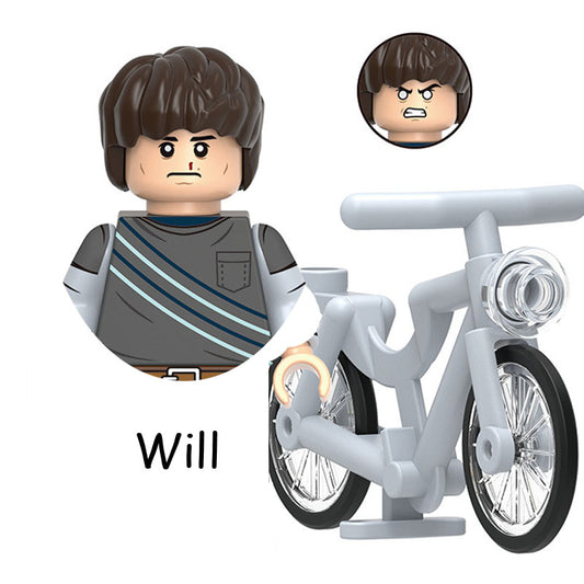 Mini figurine à construire Stranger Things Will Byers à vélo vu de face