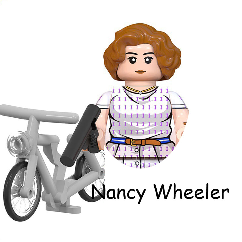 Mini figurine à construire Stranger Things Nancy Wheeler et son vélo vu de face