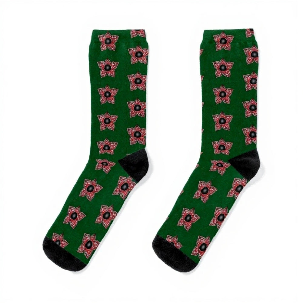 Chaussettes Stranger Things motif Demogorgon vert vu de face
