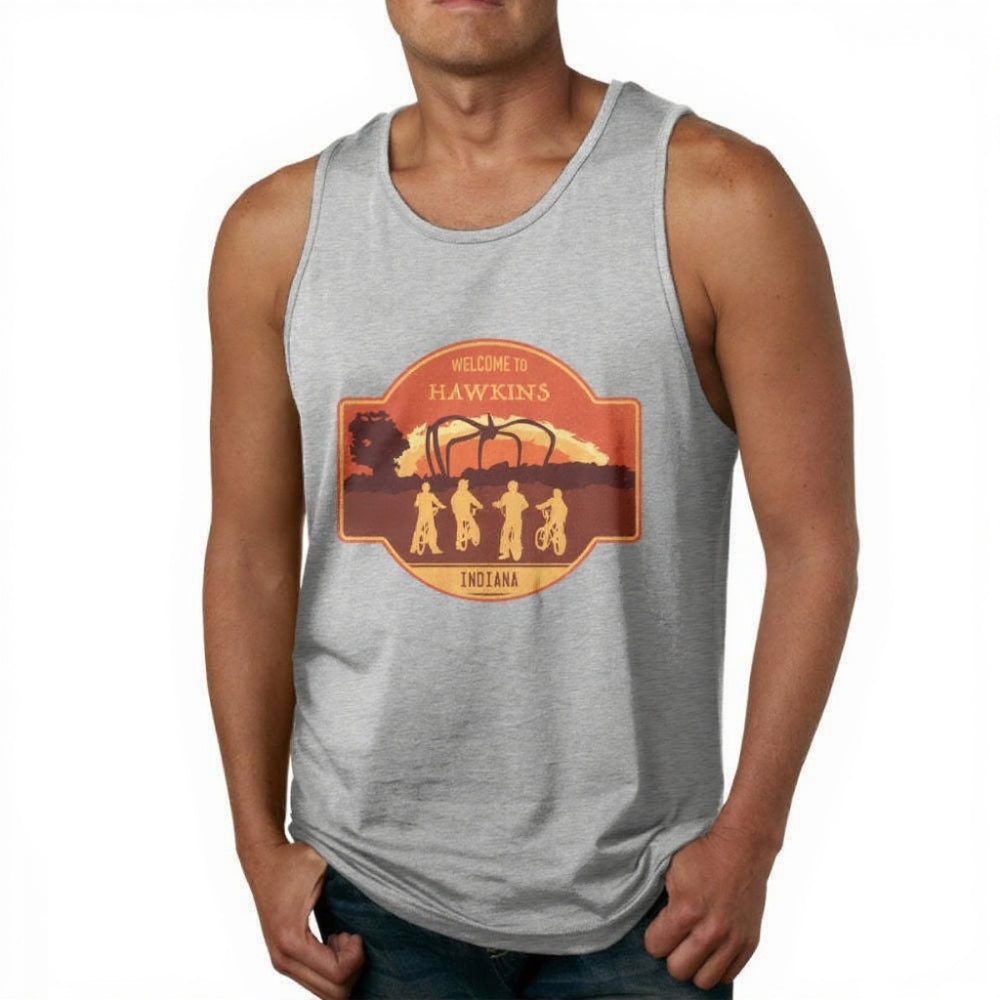 Débardeur Stranger Things Welcome to Hawkins Indiana écusson – coloris Gris