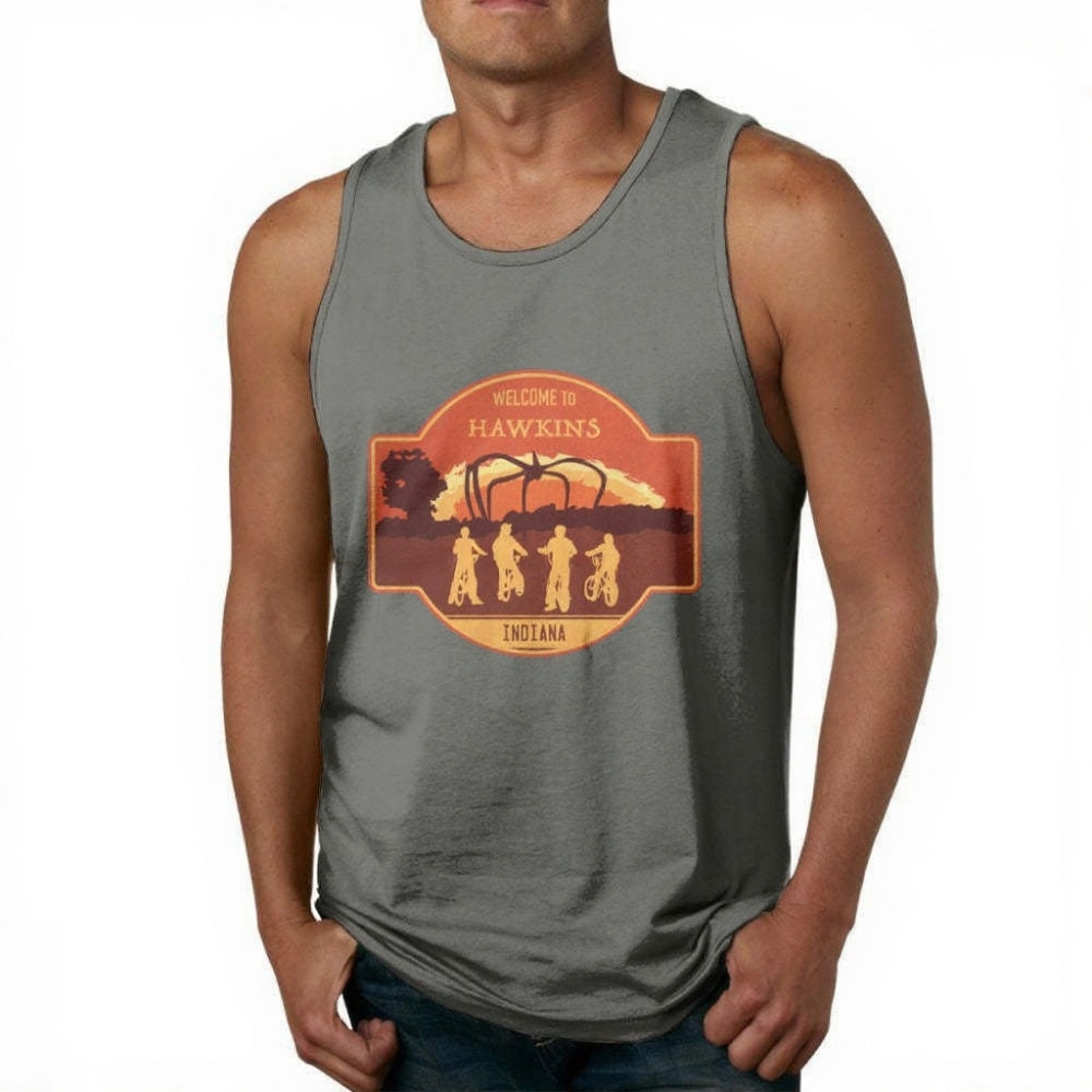 Débardeur Stranger Things Welcome to Hawkins Indiana écusson – coloris Deep Heather