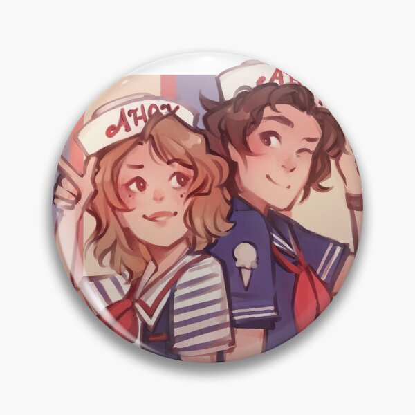 Badge Stranger Things Scoops Ahoy Steve et Robin dessinés vu de face