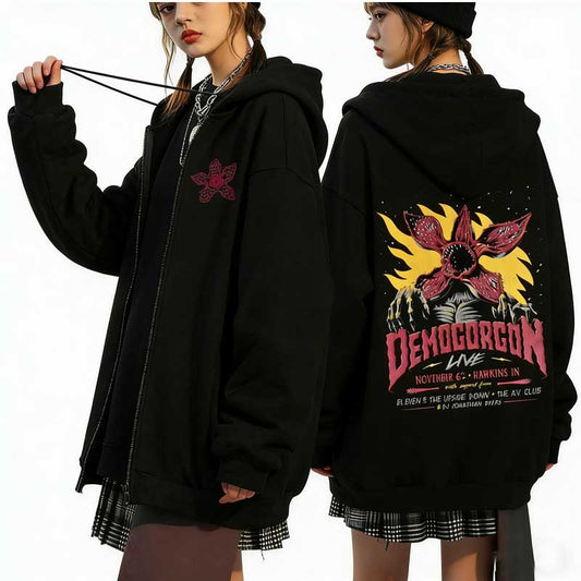 Sweat zippé à capuche Stranger Things Demogorgon Live 1987 vu de face