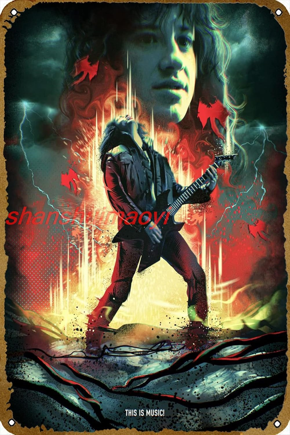 Plaque métal Stranger Things Eddie Munson solo sur le toit vu de face