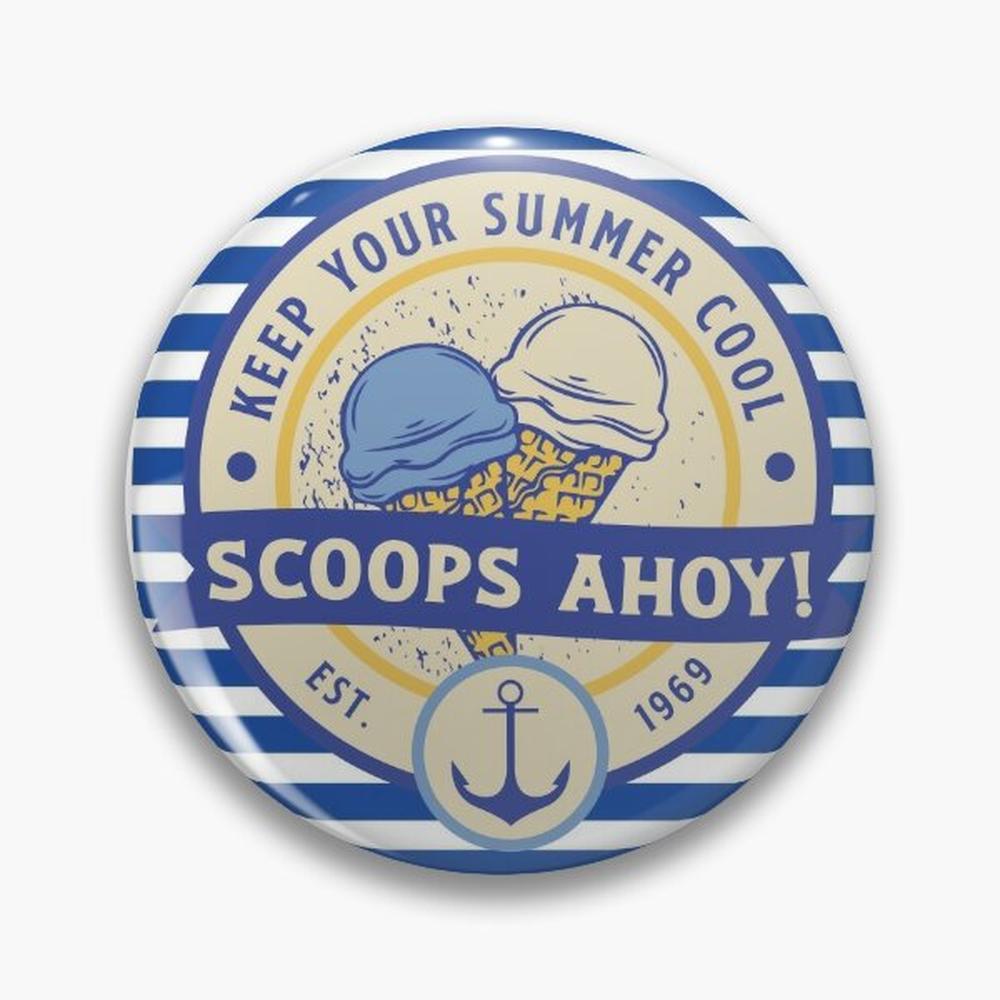 Badge Stranger Things Scoops Ahoy vu de face