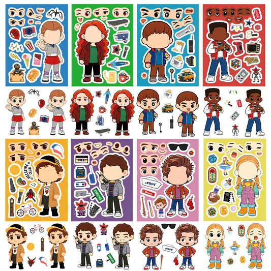 Stickers Stranger Things visages à composer Max et Vecna (8 planches) vu de face